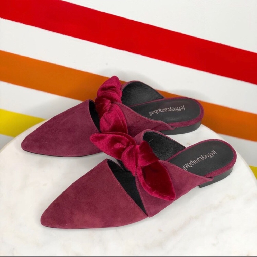 Jeffrey Campbell charley maroon bow mules 6.5